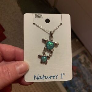 Mystic Waters Turtle Pendant Necklace - Silver and Green